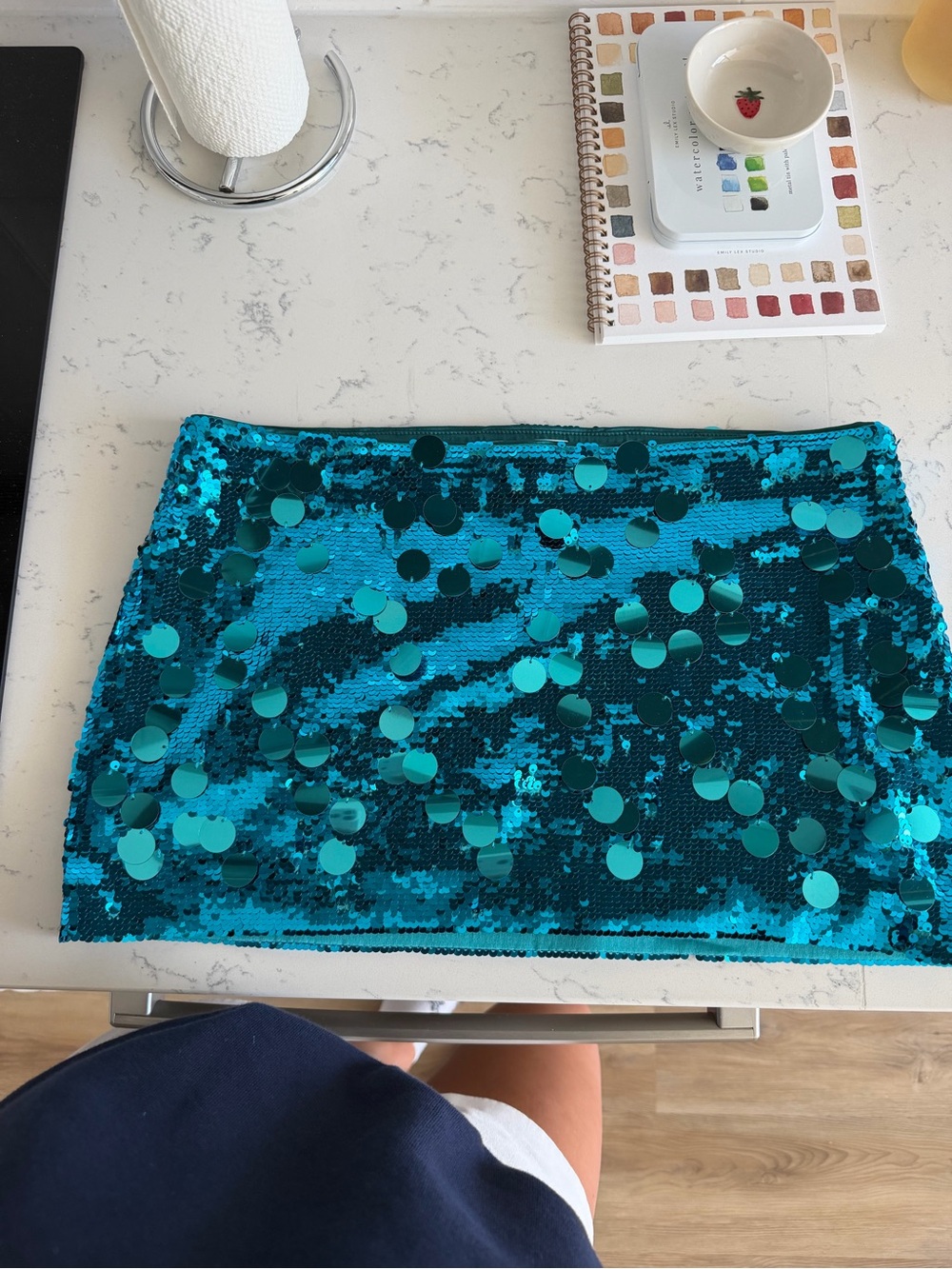 Danielle Guizio Turquoise Sequin Mini Skirt